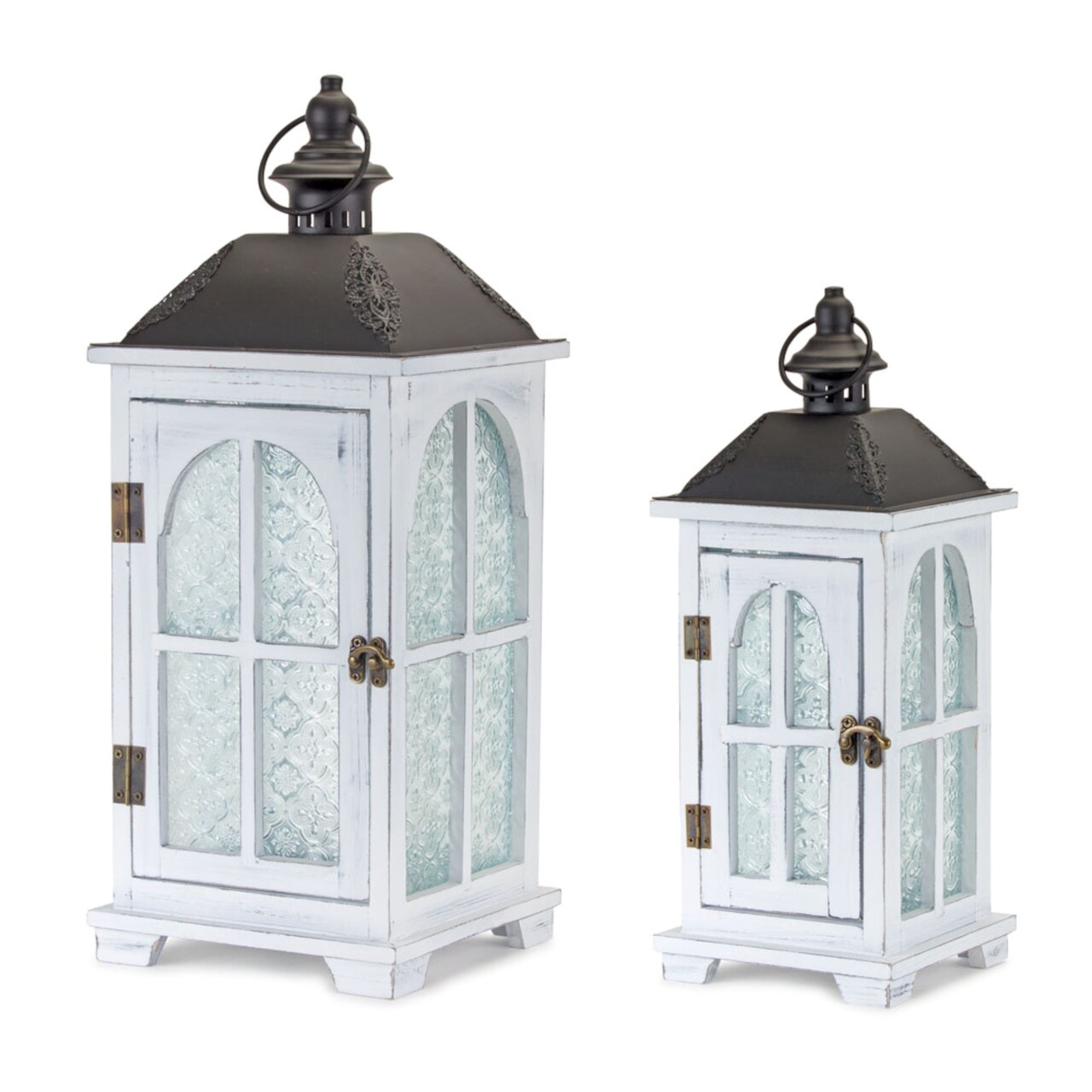 Melrose Traditional Lantern Tabletop Decorations - 19.25" - White and Black - Set of 2